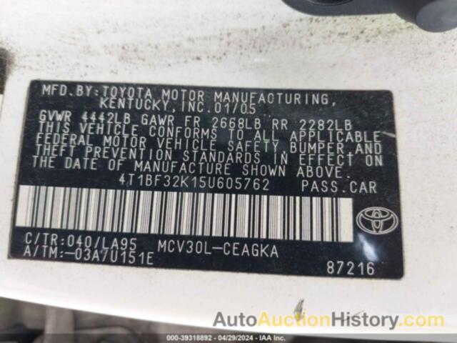 TOYOTA CAMRY XLE V6, 4T1BF32K15U605762