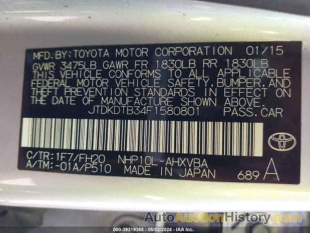 TOYOTA PRIUS C ONE, JTDKDTB34F1580801