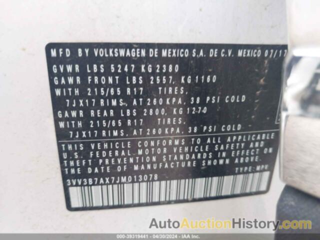 VOLKSWAGEN TIGUAN 2.0T SE/2.0T SEL, 3VV3B7AX7JM013078