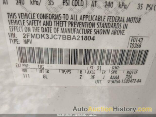 FORD EDGE SEL, 2FMDK3JC7BBA21804