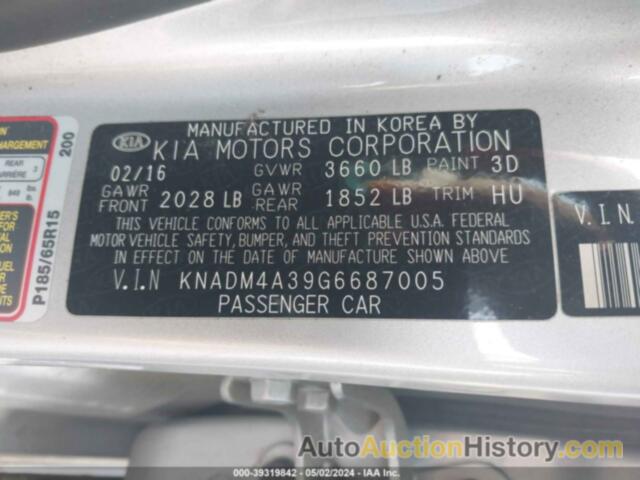 KIA RIO LX, KNADM4A39G6687005