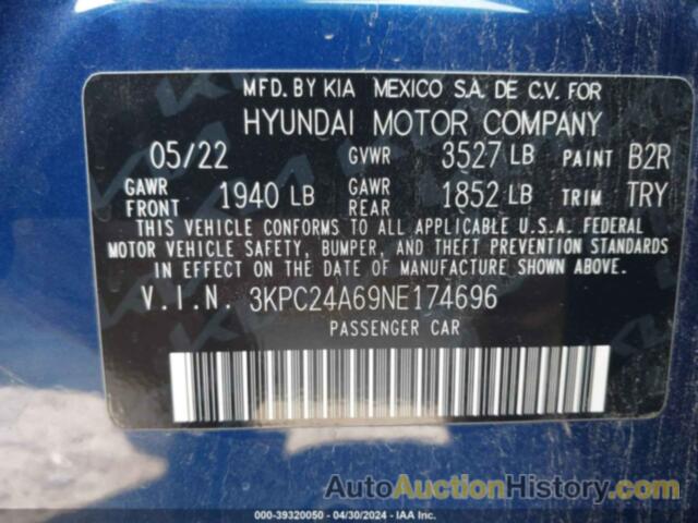 HYUNDAI ACCENT SEL, 3KPC24A69NE174696