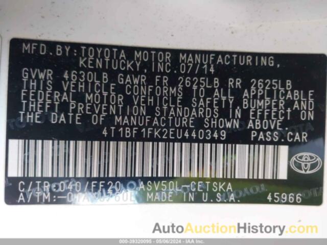 TOYOTA CAMRY SE, 4T1BF1FK2EU440349