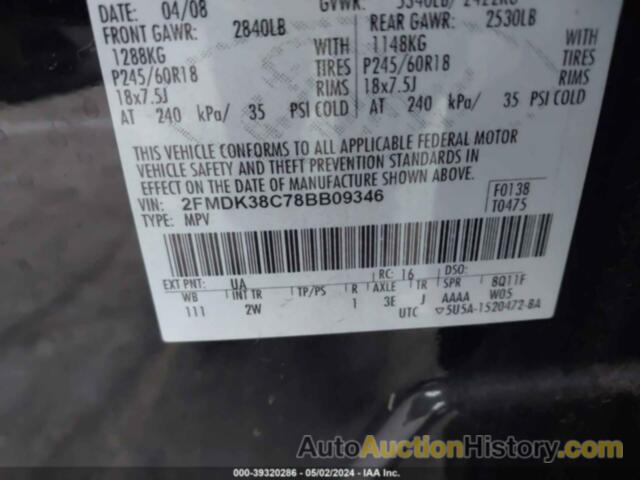 FORD EDGE SEL, 2FMDK38C78BB09346