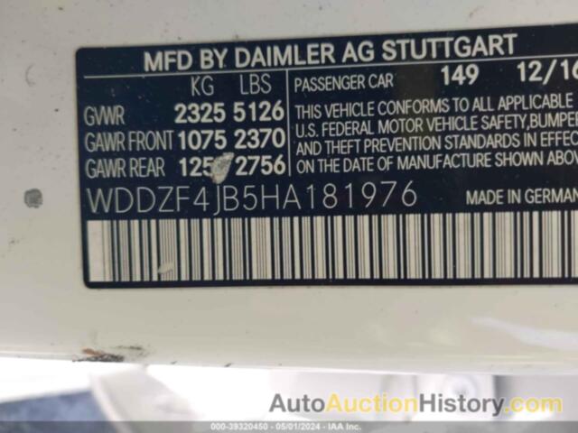 MERCEDES-BENZ E 300, WDDZF4JB5HA181976