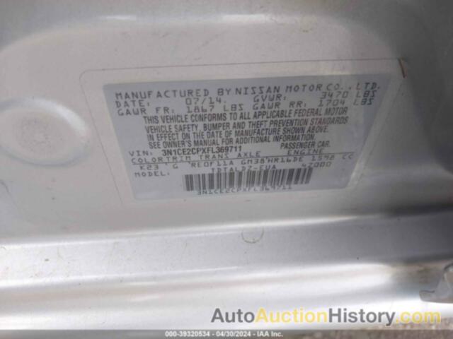 NISSAN VERSA NOTE S (SR)/S PLUS/SL/SR/SV, 3N1CE2CPXFL369711