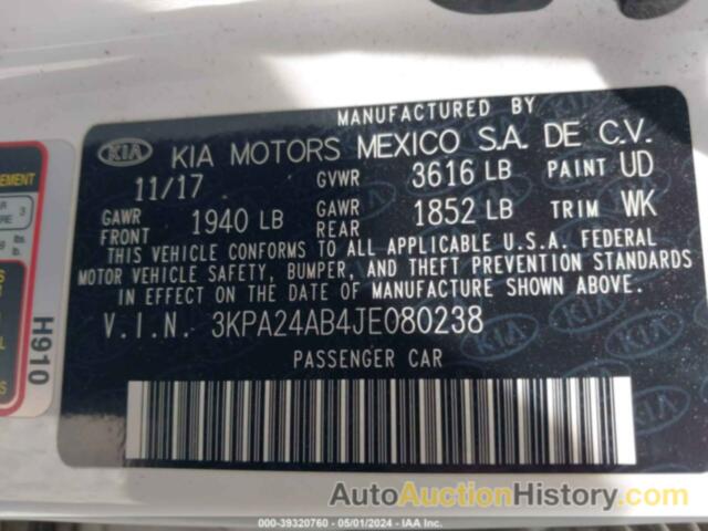 KIA RIO LX/S, 3KPA24AB4JE080238