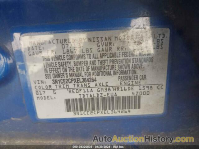 NISSAN VERSA NOTE SV, 3N1CE2CPXEL364264