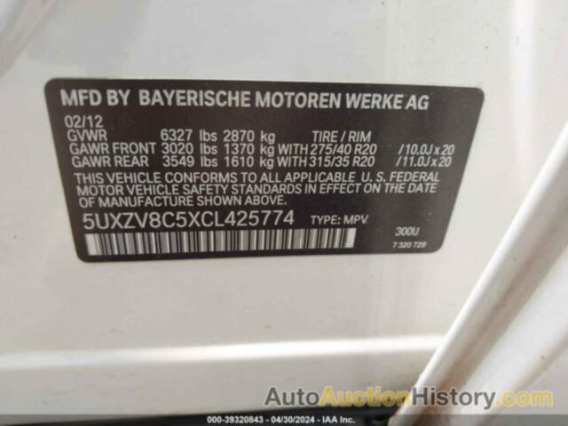 BMW X5 XDRIVE50I, 5UXZV8C5XCL425774