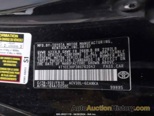 TOYOTA CAMRY SOLARA SE, 4T1CE30P38U762042