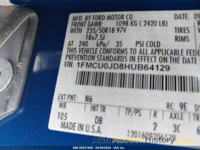 FORD ESCAPE TITANIUM, 1FMCU0JD8HUB64129