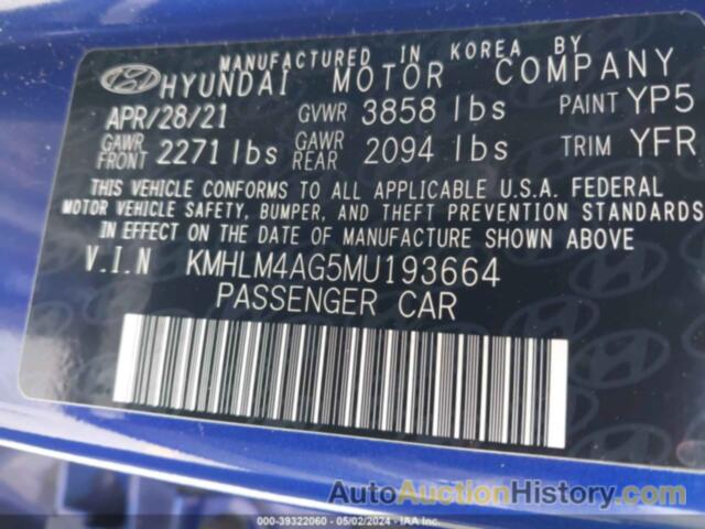 HYUNDAI ELANTRA SEL, KMHLM4AG5MU193664