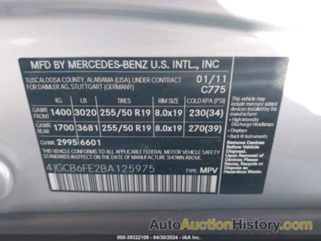 MERCEDES-BENZ R 350 4MATIC, 4JGCB6FE2BA125975