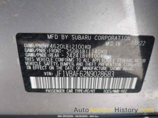 SUBARU WRX PREMIUM, JF1VBAF62N9028683