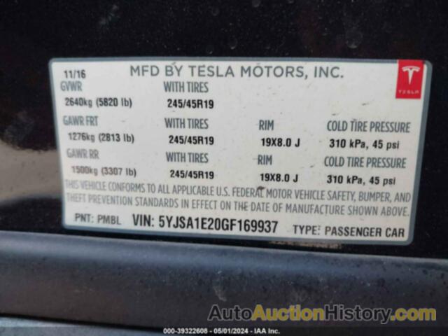 TESLA MODEL S 60D/70D/75D/85D/90D, 5YJSA1E20GF169937