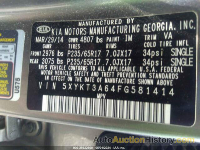 KIA SORENTO LX, 5XYKT3A64FG581414