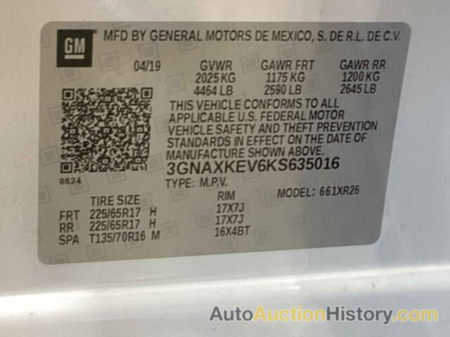 CHEVROLET EQUINOX LT, 3GNAXKEV6KS635016