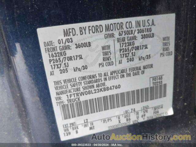 FORD F-150 LARIAT/XLT, 1FTRW08L23KB84760