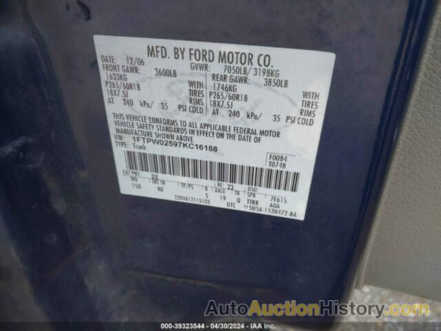 FORD F-150 XLT, 1FTPW02597KC16188