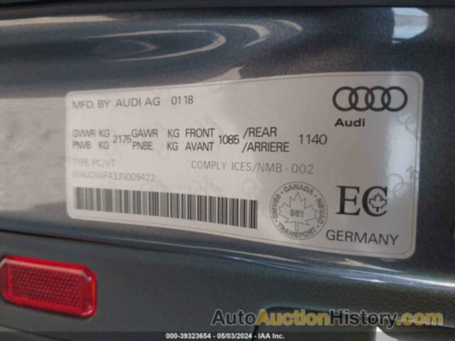 AUDI A4 SEDAN, WAUCNAF43JN009422