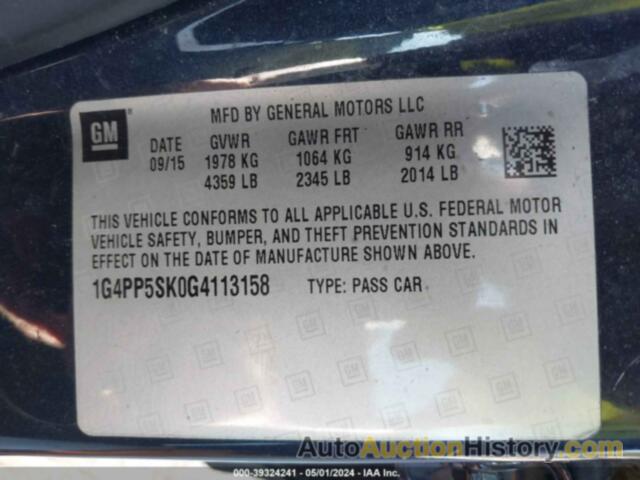 BUICK VERANO, 1G4PP5SK0G4113158