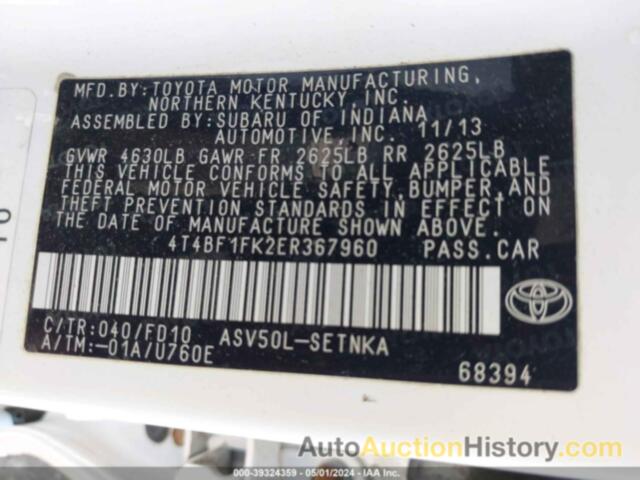 TOYOTA CAMRY L/SE/LE/XLE, 4T4BF1FK2ER367960