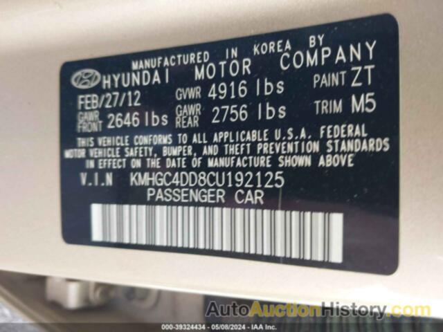 HYUNDAI GENESIS 3.8, KMHGC4DD8CU192125