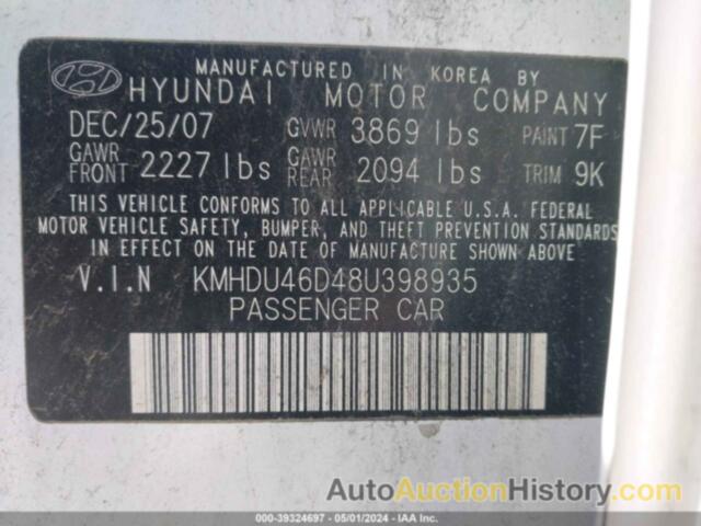 HYUNDAI ELANTRA GLS/SE, KMHDU46D48U398935