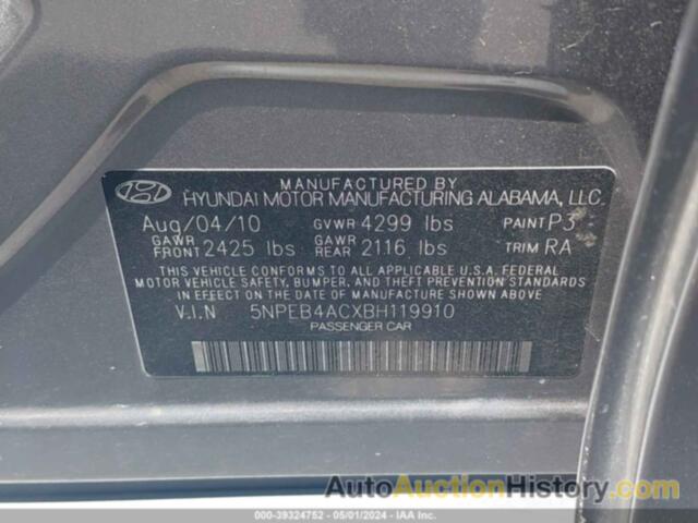 HYUNDAI SONATA GLS, 5NPEB4ACXBH119910