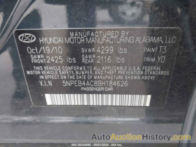 HYUNDAI SONATA GLS, 5NPEB4AC8BH184626