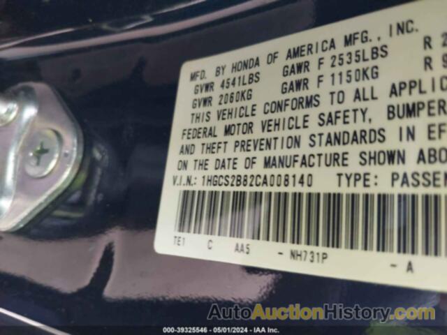 HONDA ACCORD EXL, 1HGCS2B82CA008140