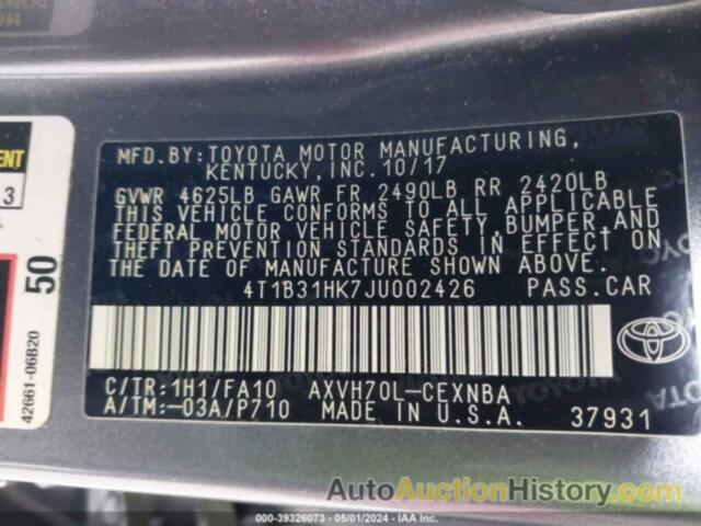 TOYOTA CAMRY HYBRID LE, 4T1B31HK7JU002426