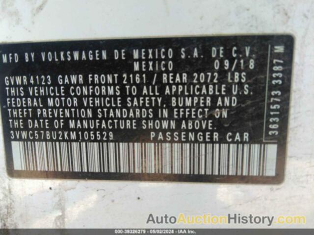 VOLKSWAGEN JETTA, 3VWC57BU2KM105529