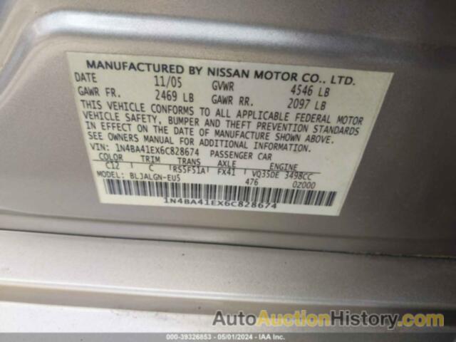 NISSAN MAXIMA SE/SL, 1N4BA41EX6C828674