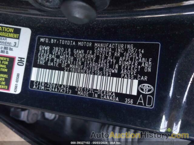 TOYOTA COROLLA L/LE/LE PLS/PRM/S/S PLS, 2T1BURHE9EC195191