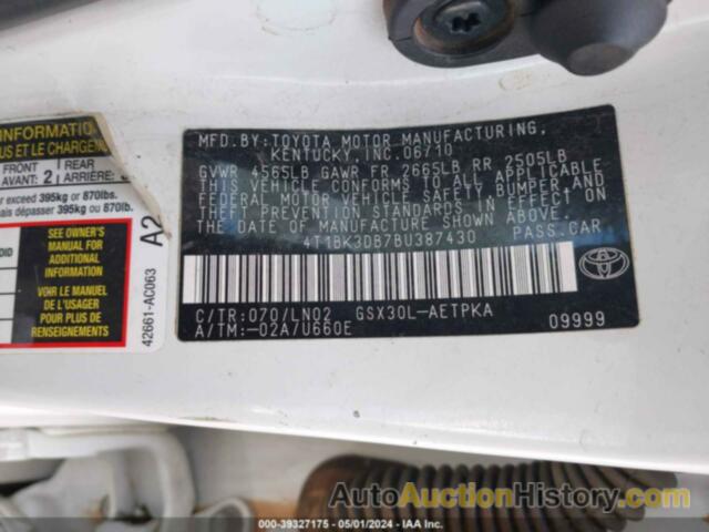 TOYOTA AVALON LIMITED, 4T1BK3DB7BU387430