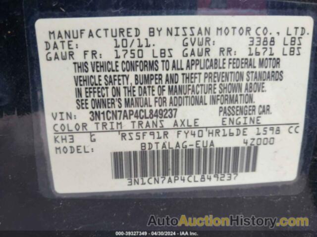 NISSAN VERSA 1.6 S, 3N1CN7AP4CL849237