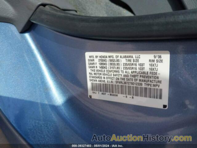 HONDA ODYSSEY EX-L, 5FNRL38727B012339