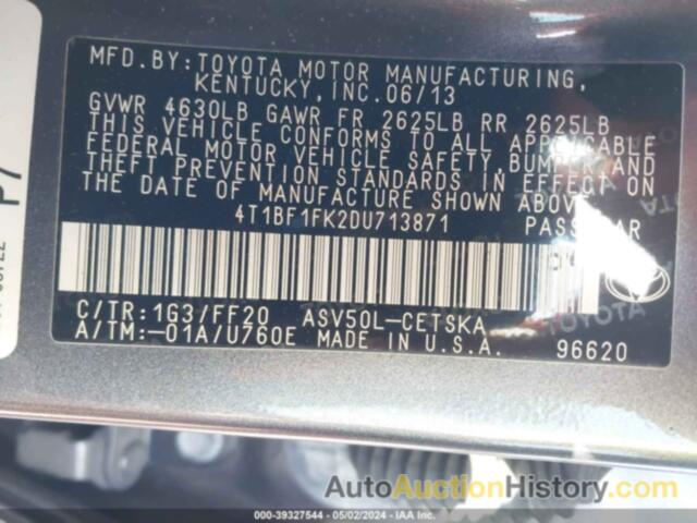 TOYOTA CAMRY L/SE/LE/XLE, 4T1BF1FK2DU713871