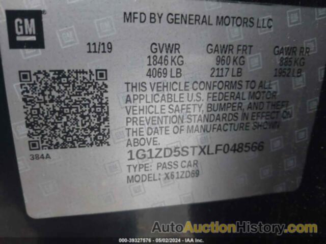 CHEVROLET MALIBU FWD LT, 1G1ZD5STXLF048566