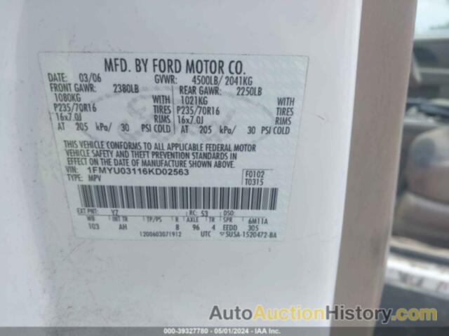 FORD ESCAPE XLT/XLT SPORT, 1FMYU03116KD02563