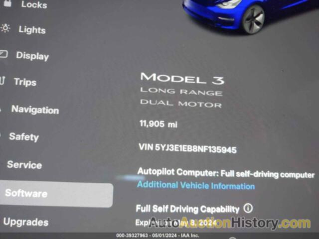 TESLA MODEL 3 LONG RANGE DUAL MOTOR ALL-WHEEL DRIVE, 5YJ3E1EB8NF135945