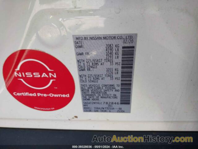 NISSAN ROGUE S FWD, 5N1AT2MT4LC782846