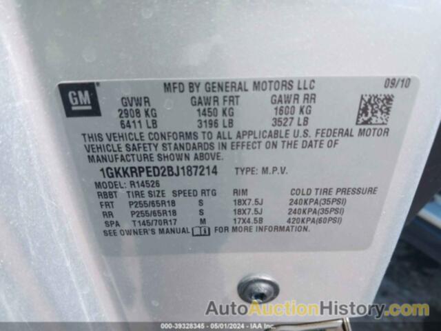 GMC ACADIA SLE, 1GKKRPED2BJ187214