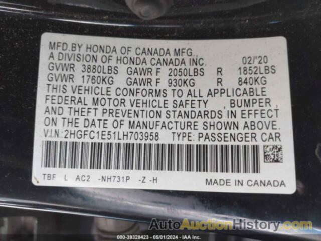 HONDA CIVIC SI SEDAN, 2HGFC1E51LH703958