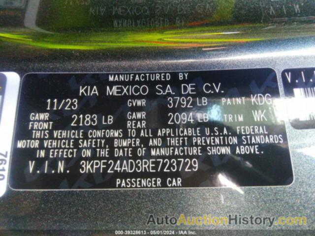 KIA FORTE LXS, 3KPF24AD3RE723729