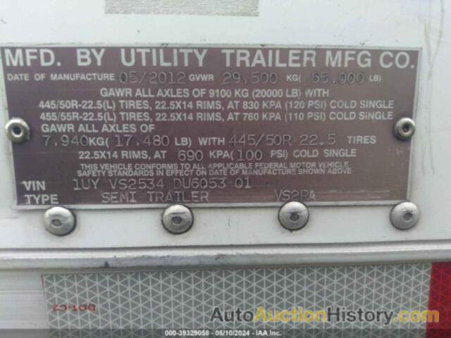 UTILITY TRAILER MFG, 1UYVS2534DU605301