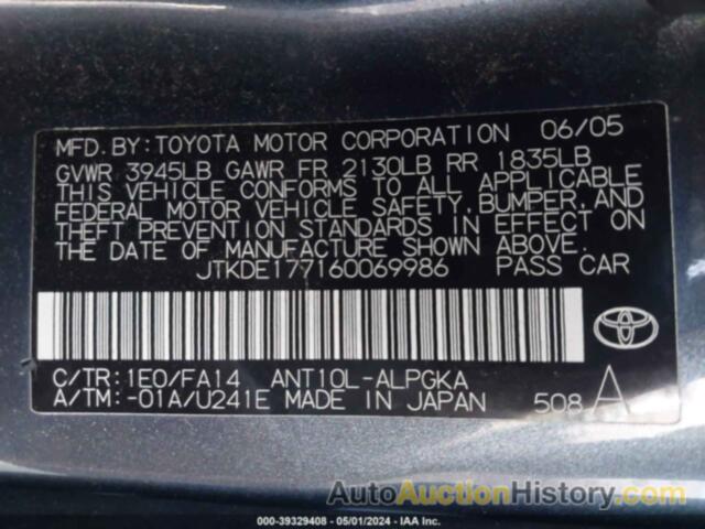 TOYOTA SCION TC, JTKDE177160069986