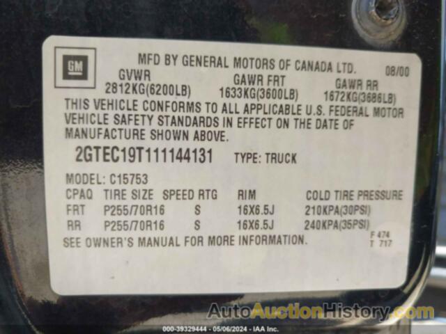 GMC SIERRA 1500 SLE, 2GTEC19T111144131