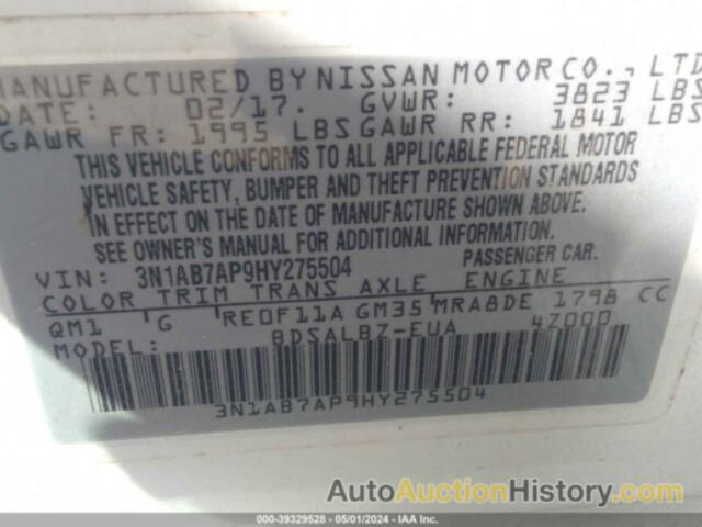 NISSAN SENTRA S, 3N1AB7AP9HY275504